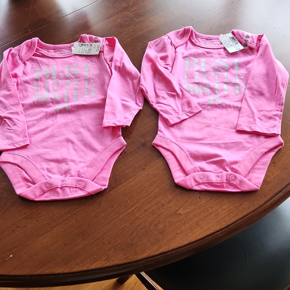 Set Of 2. The Children's Place Pink 'Best Little Sister' Bodysuit